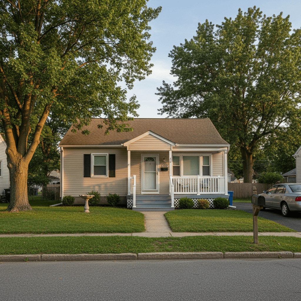 Single-family rental home with front porch and lawn