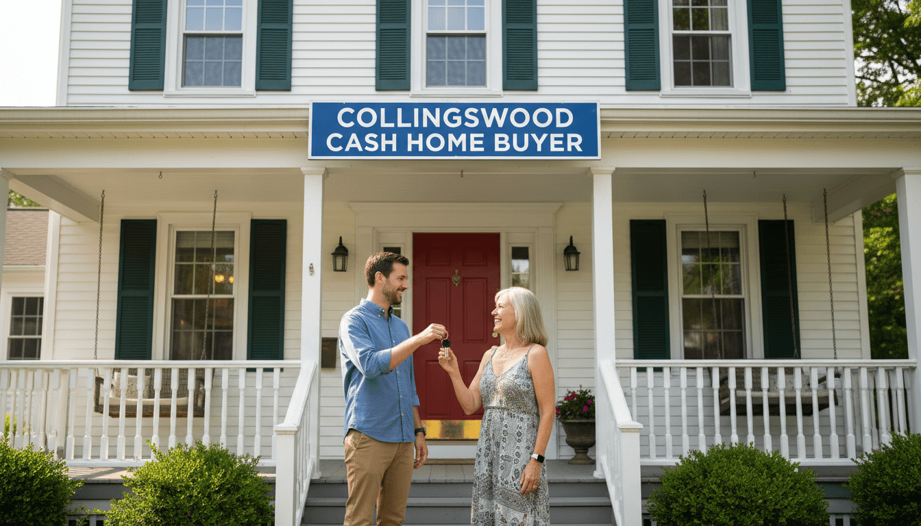 Cash home buyer on porch with seller in Collingswood