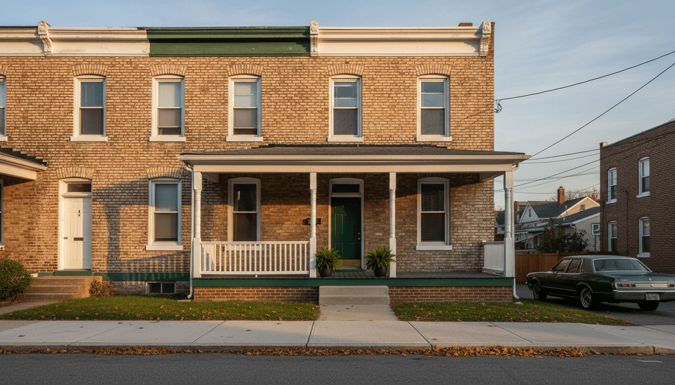 Soft afternoon light across a New Jersey rowhome with a clean porch