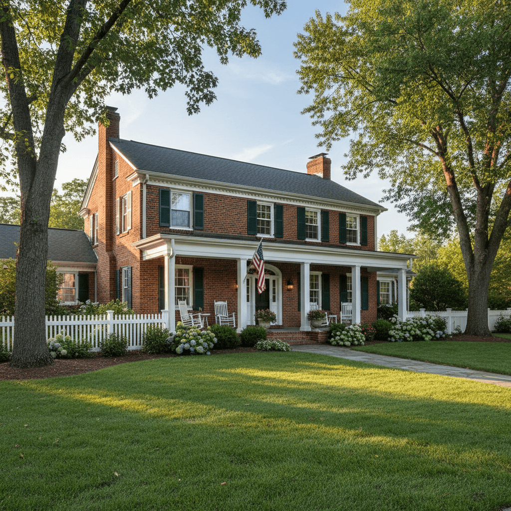 Colonial style single-family house with a front porch and green lawn in Collingswood