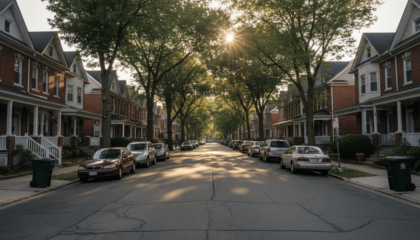 Quiet residential street in South Jersey with well-kept homes