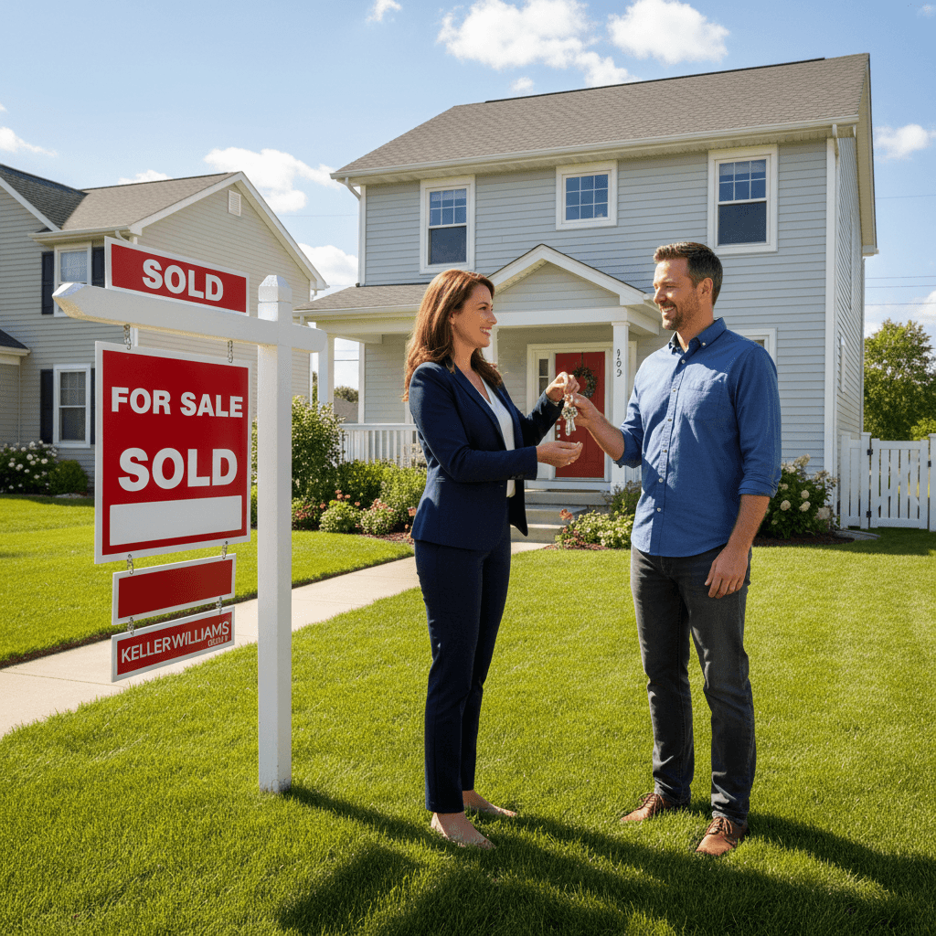 Handing over house keys to new owner