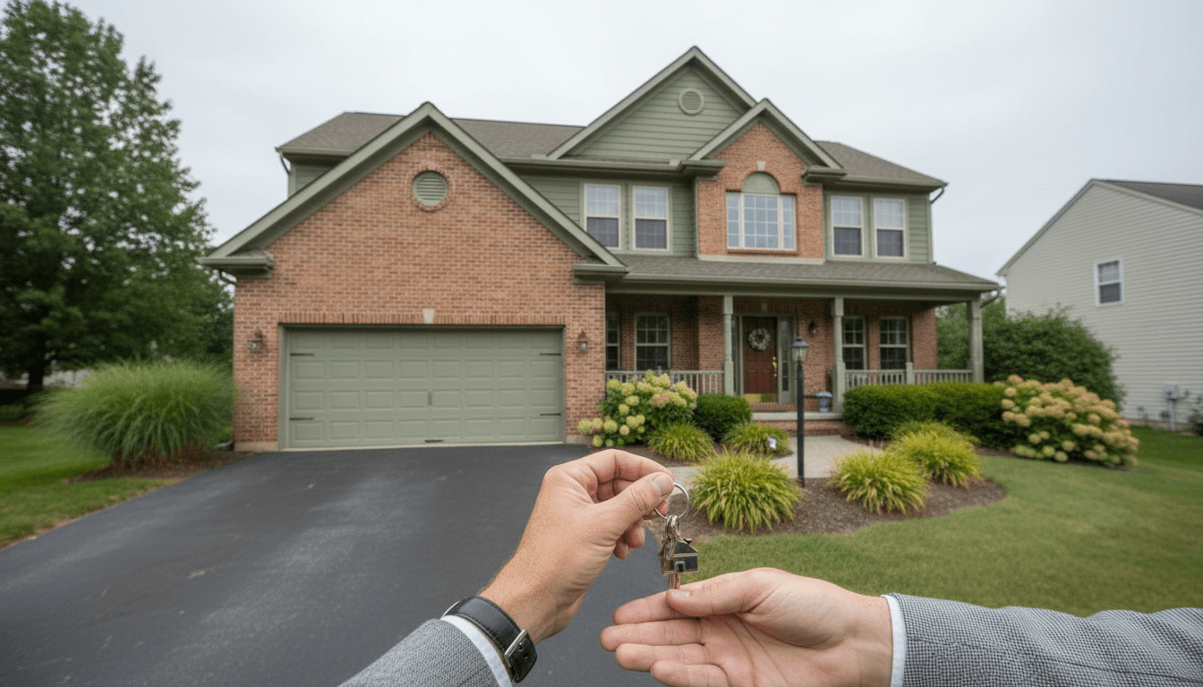 Keys to a managed rental property being handed over at the front door