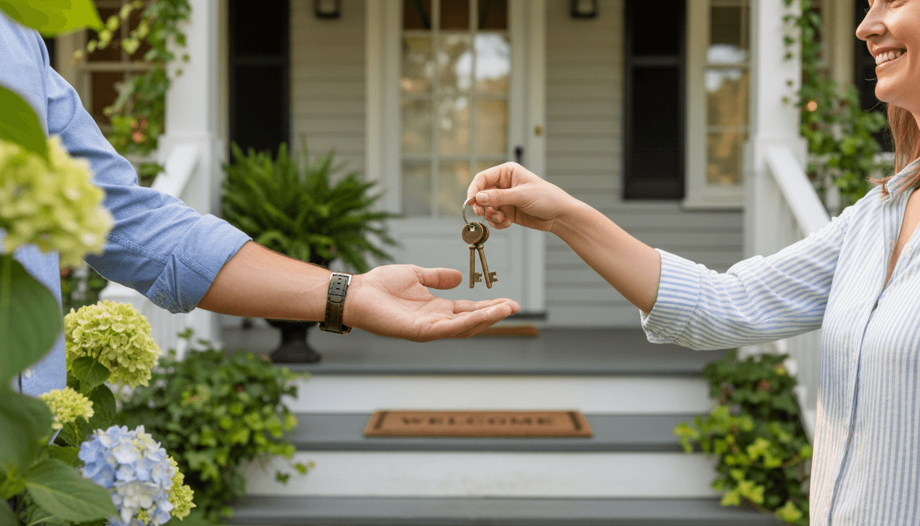 Homeowner receiving house keys from a cash home buyer in New Jersey