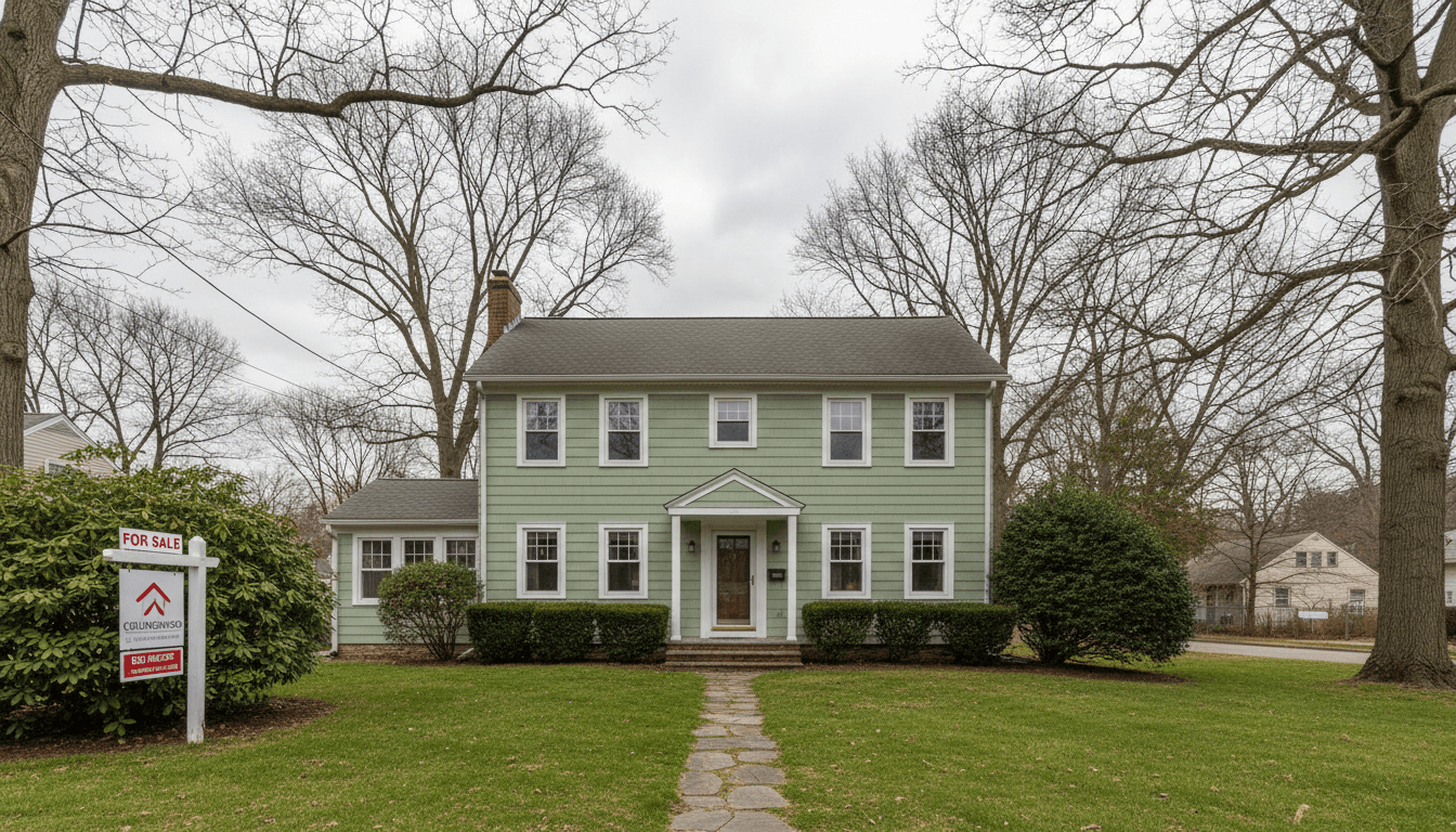 Two-story house in Collingswood, New Jersey, with a for sale sign in the front yard
