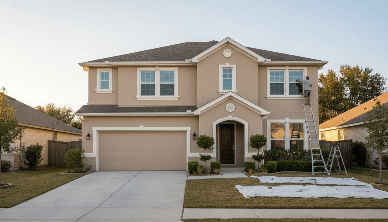 Freshly renovated brick house exterior in a quiet suburban neighborhood